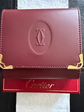 Cartier Burgundy Leather Coin Wallet with Gold Corner Accents